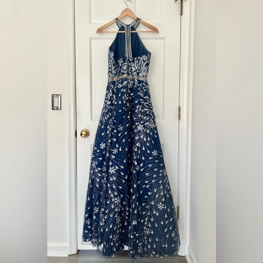 Elizabeth K by GLS Formal Navy Blue Full Length Gown Size Medium Holiday Party - Picture 6 of 13